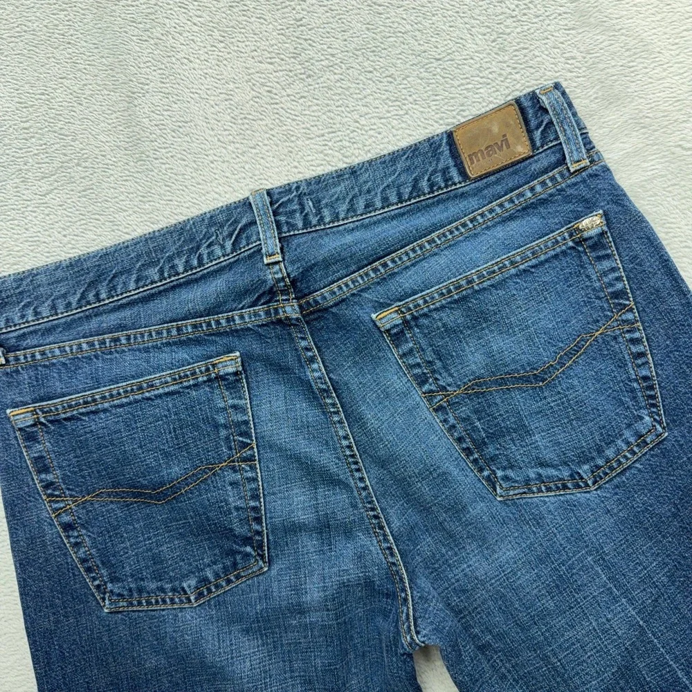 Mavi Jeans Men 33x34 Blue 597 Mitch Flare Low Rise Denim Pants Whiskered Creased